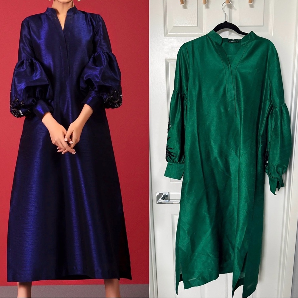 Amani Sapphire raw silk embellished semi formal Pakistani/indian outfit